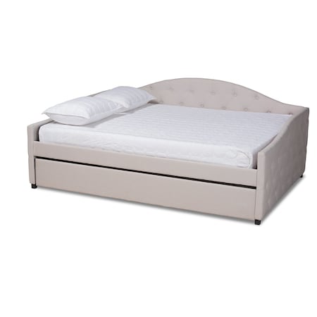 Baxton Studio Becker Modern and Contemporary Transitional Beige Fabric Full Size Daybed with Trundle 184-11087-Zoro